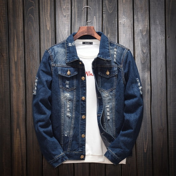 Yusimy Men's Denim Jacket Hooded Jacket Button Closure Functional Pockets Long Sleeve Hooded Casual Daily Style