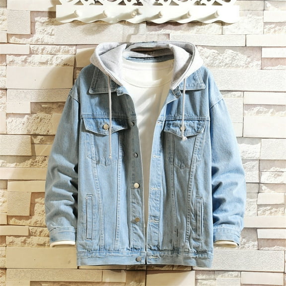 Yusimy Men's Denim Jacket Hooded Jacket Button Closure Functional Pockets Long Sleeve Hooded Casual Daily Style