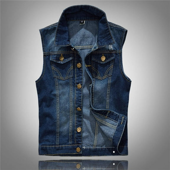 Yusimy Men's Denim Vest Sleeveless Lapel Collar Casual Solid Color Lightweight Summer Jacket Breathable Denim Style