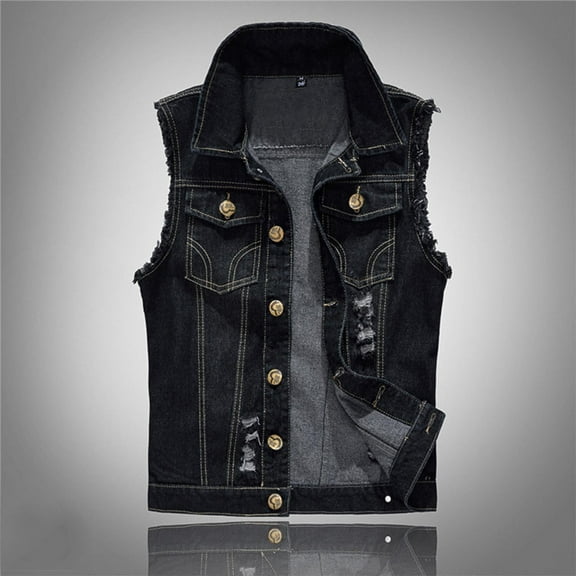 Yusimy Men's Denim Vest Sleeveless Lapel Collar Casual Solid Color Lightweight Summer Jacket Breathable Denim Style