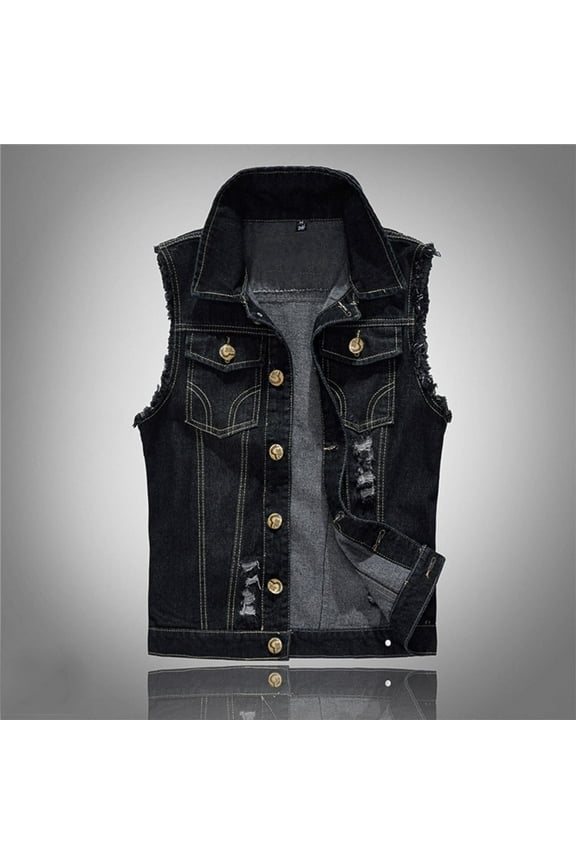 Men's Denim Vest Sleeveless Lapel Collar Casual Solid Color Lightweight Summer Jacket Breathable Denim Style