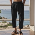 thumbnail image 1 of Yusimy Men's Elastic Waist Cargo Pants Button Accents Multi-Pocket Solid Color Cropped Length Urban Casual Style, 1 of 4