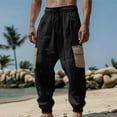 thumbnail image 1 of Yusimy Men's Elastic Waist Cargo Pants Contrast Pockets Drawstring Cuffs Casual Beachwear Comfortable Fit, 1 of 6