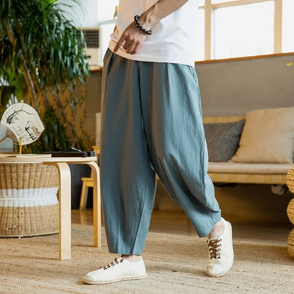 Yusimy Men's Elastic Waist Pants Drawstring Pants Long Pants Solid Color Drawstring Elastic Waist Functional Pockets Casual Daily Style