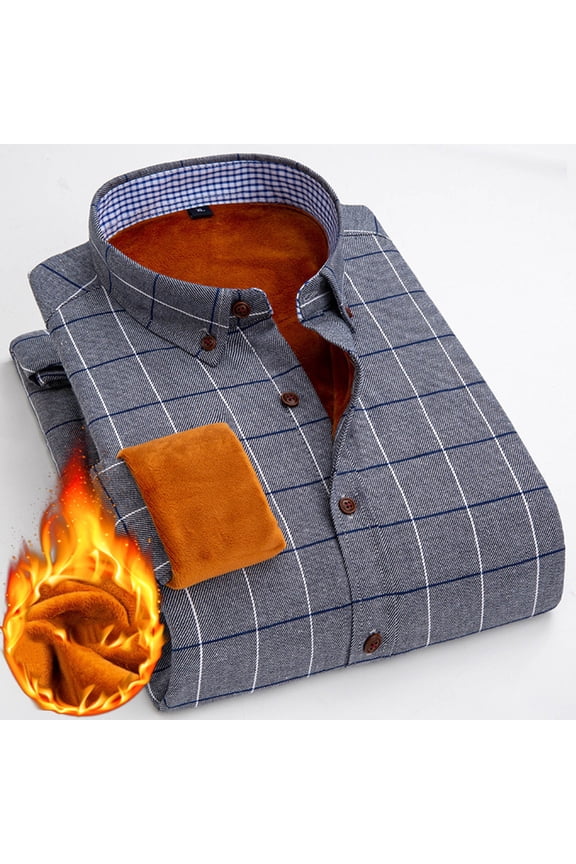 Men's Flannel Shirt Long Sleeve Lapel Button Down Fleece Lined Thermal Casual Jacket
