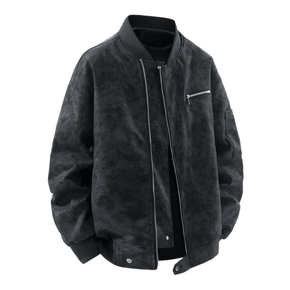 Yusimy Men's Fleece Full-Zip Jacket Solid Color Stand Collar Long Sleeve Outdoor Winter Casual