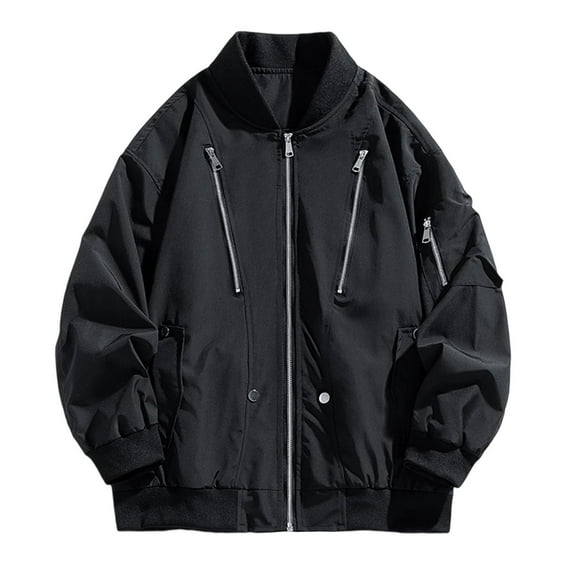 Yusimy Men's Fleece Jacket Full-Zip Stand Collar Long Sleeve Solid Color Casual Outdoor Coat