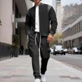 thumbnail image 1 of Yusimy Men's Fleece-Lined 2-Piece Bomber Jacket Set Solid Color Snap Cardigan Stand-Up Collar Pocket Cargo Pants Casual, 1 of 4