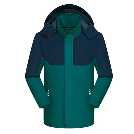 Yusimy Men's Fleece-Lined Windbreaker Solid & Colorblock Zippered Thermal Outdoor Hooded Long Sleeve Casual Mountaineering Jacket