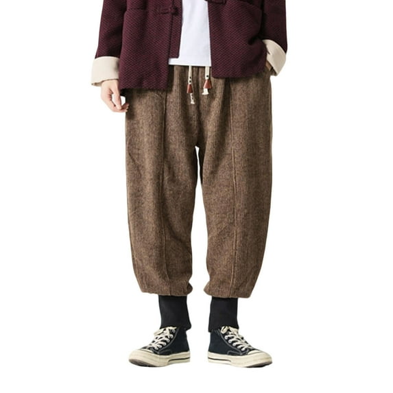 Yusimy Men's Fleece Pants Solid Color Thermal Fleece-Lined Elastic Cuff Trousers Warm Winter Casual Pants with Drawstring Waist Cozy Shearling Lined Comfortable Bottoms