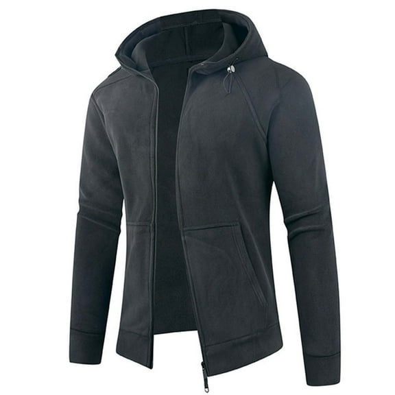 Yusimy Men's Full-Zip Reversible Fleece Hooded Jacket with Zip-Front Pockets, Long Sleeve Casual Outerwear for Fashionable Style