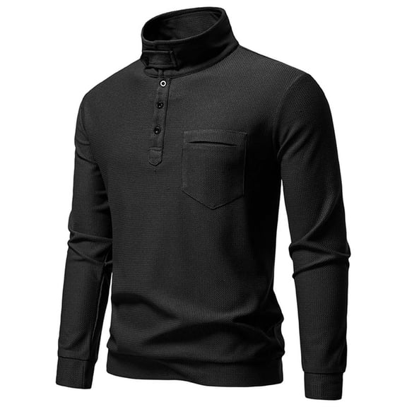 Yusimy Men's Half-Button Stand-Up Collar Pocket Long Sleeve Shirt Casual Fashion Versatile Style
