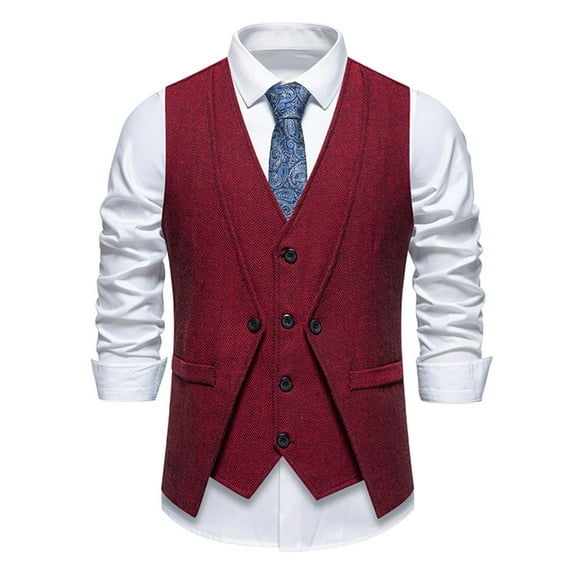 Yusimy Men's Herringbone Vest with Pockets Single-Breasted Stand-Up Collar Waistcoat Medieval Vintage Style