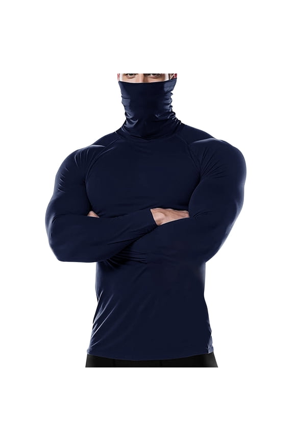 Men's High-Neck Face Cover Base Layer - Warm Stretchy Fabric High-Elastic Fit Sporty Style for Fitness Running & Cold Weather