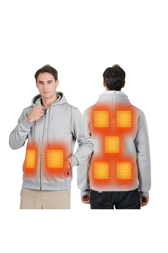 Men's Hooded Jacket 7-Zone Heating Tech Full-Zip Front Kangaroo Pocket Long Sleeve Casual Outdoor Wear