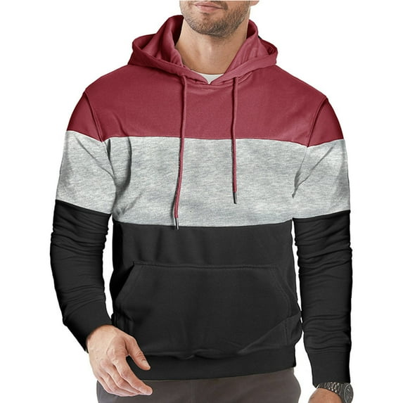 Yusimy Men's Hooded Sweatshirt Solid Color Block Zip-Up Kangaroo Pocket Long Sleeve Urban Streetwear Casual Athleisure Modern Minimalist