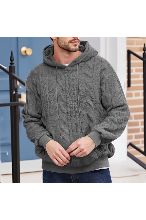 Men's Hooded Sweatshirt Solid Suede Fabric Long Sleeve Jacquard Pocket Design Urban Casual Streetwear Retro Minimalist Essentials