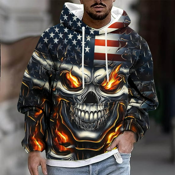 Yusimy Men's Hooded Sweatshirt with Drawstring Halloween Print Long Sleeve Pullover Casual Streetwear Seasonal Fashion Y2K Retro