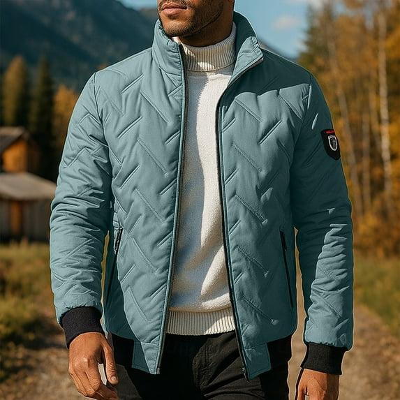 Yusimy Men's Jacket Solid Color Zip-Front Long Sleeve Multi-Pocket Outdoor Casual Wind-Resistant Warm Autumn Winter Style