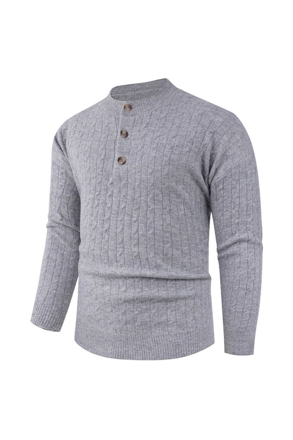 Men's Knit Sweater Long Sleeve Sweater Stretch Sweater Solid Color Button Stacked Collar Stretchy Modern Casual Style