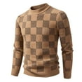 thumbnail image 1 of Yusimy Men's Knit Sweater Long Sleeve Sweater Thermal Sweater Plaid Letter Print Elastic Fabric Round Neck Fashionable Casual Style, 1 of 7