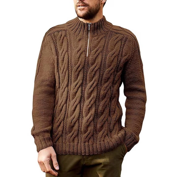 Yusimy Men's Knit Sweater Solid Color Long Sleeve Half-Zip Semi-Turtleneck Casual Pullover Modern Minimalist