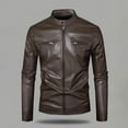 thumbnail image 1 of Yusimy Men's Leather Jacket Zip-Front Jacket Stand-Up Collar Jacket Solid Color Long Sleeve Functional Pockets Fashionable Casual Style, 1 of 9