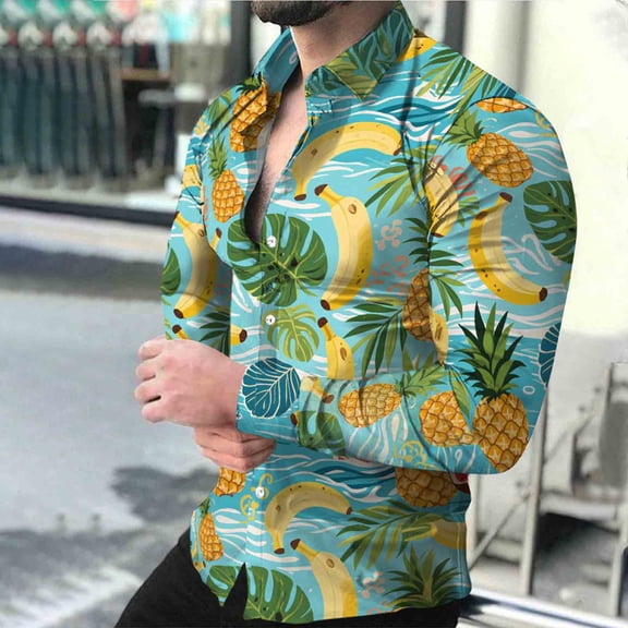 Yusimy Men's Long Sleeve Hawaiian Shirt Collared Shirt Button-Down Shirt Vacation Shirt Print Long Sleeve Tropical Vacation Style