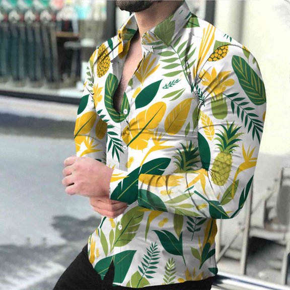 Yusimy Men's Long Sleeve Hawaiian Shirt Collared Shirt Button-Down Shirt Vacation Shirt Print Long Sleeve Tropical Vacation Style