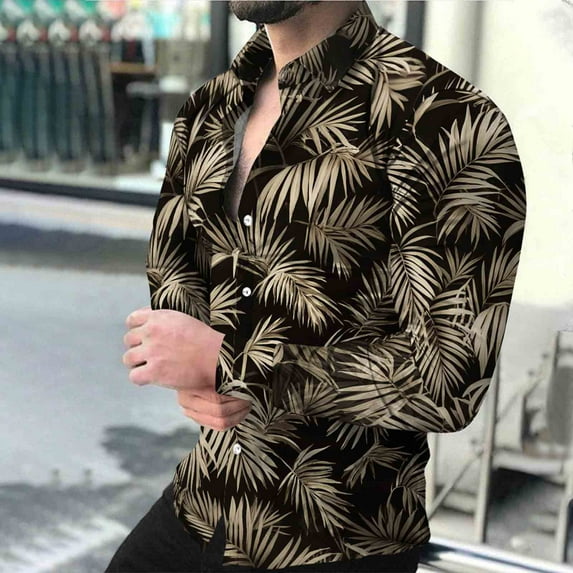 Yusimy Men's Long Sleeve Hawaiian Shirt Collared Shirt Button-Down Shirt Vacation Shirt Print Long Sleeve Tropical Vacation Style