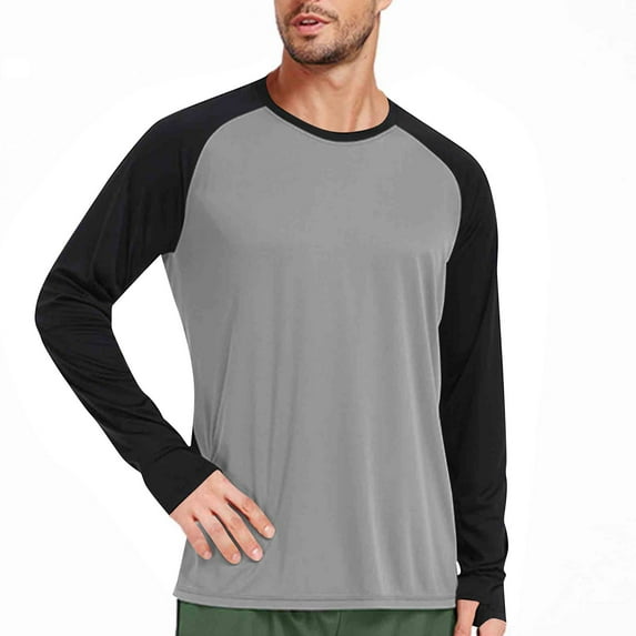 Yusimy Men's Long Sleeve Shirt Solid Color Quick-Dry Breathable Moisture-Wicking Paneled Design Thumbhole Sleeves Athletic Casual Gym-Fit Modern Sporty