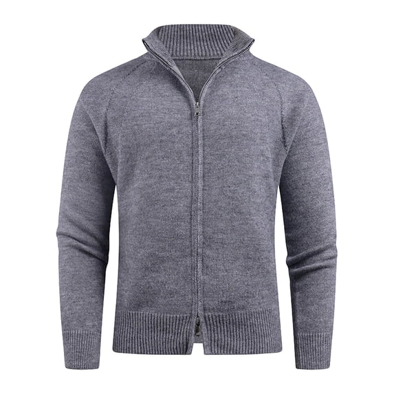 Yusimy Men's Long Sleeve Solid Color Stand-Up Collar Double-Zip Knit Cardigan Sweater Jacket Versatile Casual Style