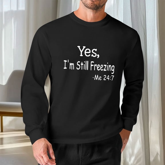 Yusimy Men's Loose-Fit Letter Print Crew Neck Long Sleeve Casual Tee Fashion Trendy Style