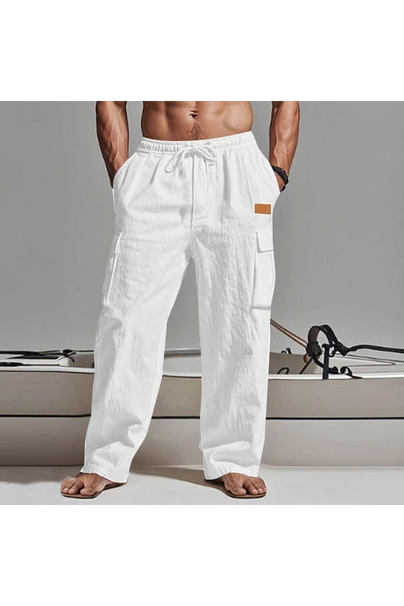 Men's Loose-Fit Pants Vertical Stripes Solid Color Casual Streetwear Elastic Waist Relaxed Trousers Everyday Essentials