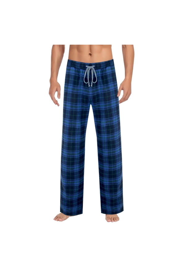 Men's Loungewear Pants Checkered Elastic Waistband Drawstring Pockets Relaxed Fit Home Comfort