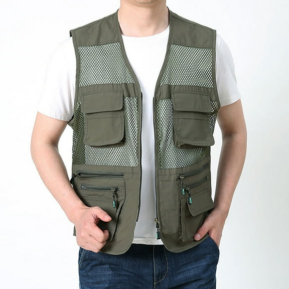 Yusimy Men's Mesh Vest Sleeveless Multi-Pocket V-Neck Breathable Summer Casual Outdoor Style