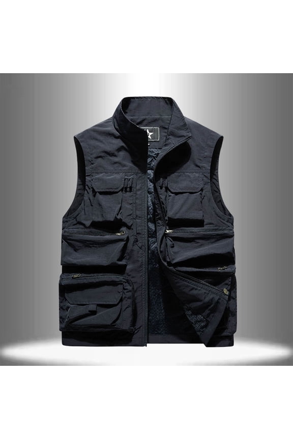 Men's Multi-Pocket Lightweight Work Vest Breathable Stand-Up Collar Outdoor Fishing Hiking Photography Casual Workwear Style
