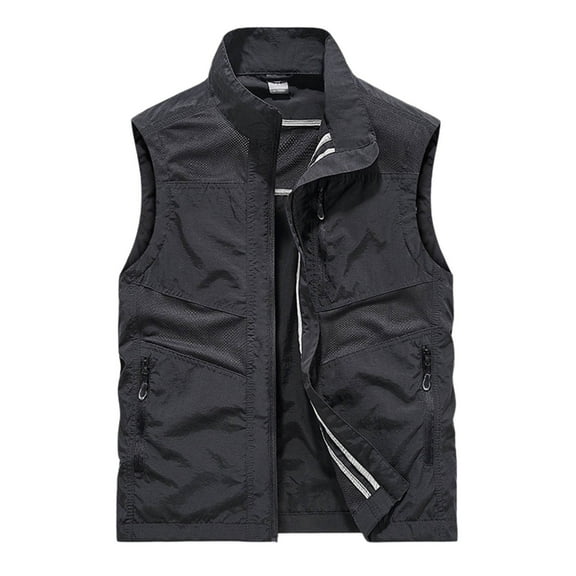 Yusimy Men's Multi-Pocket Lightweight Work Vest Breathable Stand-Up Collar Outdoor Fishing Hiking Photography Casual Workwear Style