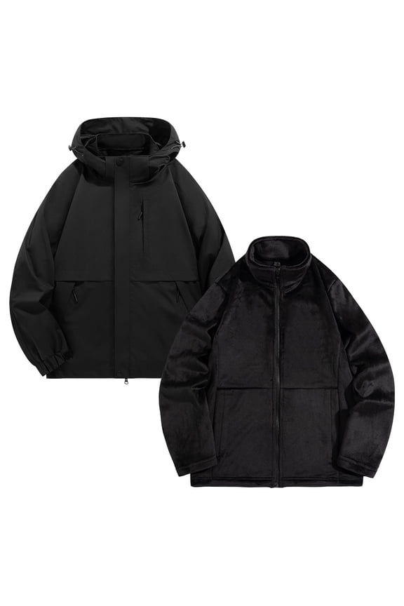 Men's Outdoor Detachable Thermal Liner Jacket 3-in-1 Windproof Waterproof Pockets Shell Coat for Hiking Trekking