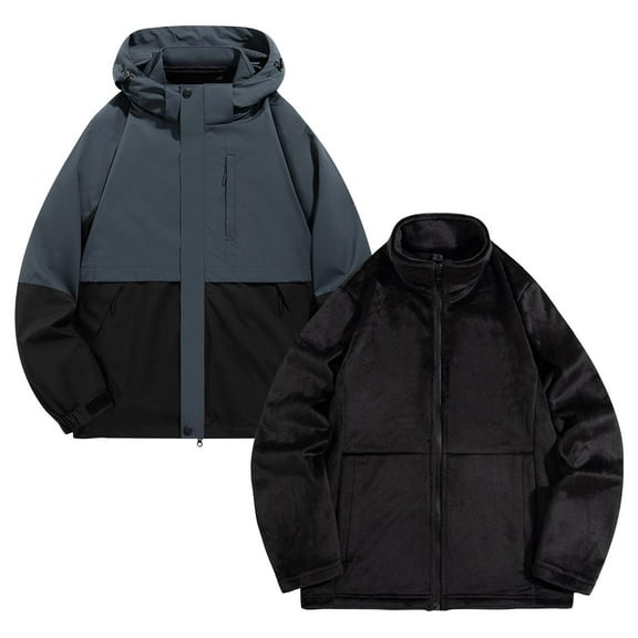 Yusimy Men's Outdoor Detachable Thermal Liner Jacket 3-in-1 Windproof Waterproof Pockets Shell Coat for Hiking Trekking