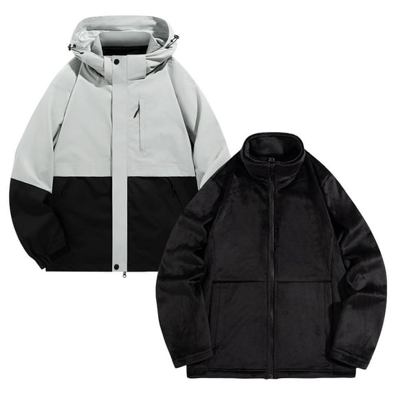 Yusimy Men's Outdoor Detachable Thermal Liner Jacket 3-in-1 Windproof Waterproof Pockets Shell Coat for Hiking Trekking