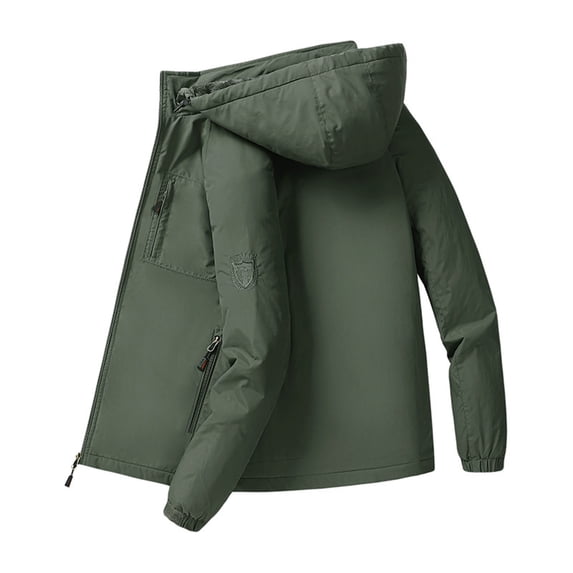 Yusimy Men's Outdoor Jacket Mid-Length Fleece-Lined Thickened Waterproof Breathable Hooded Casual Loose Fit
