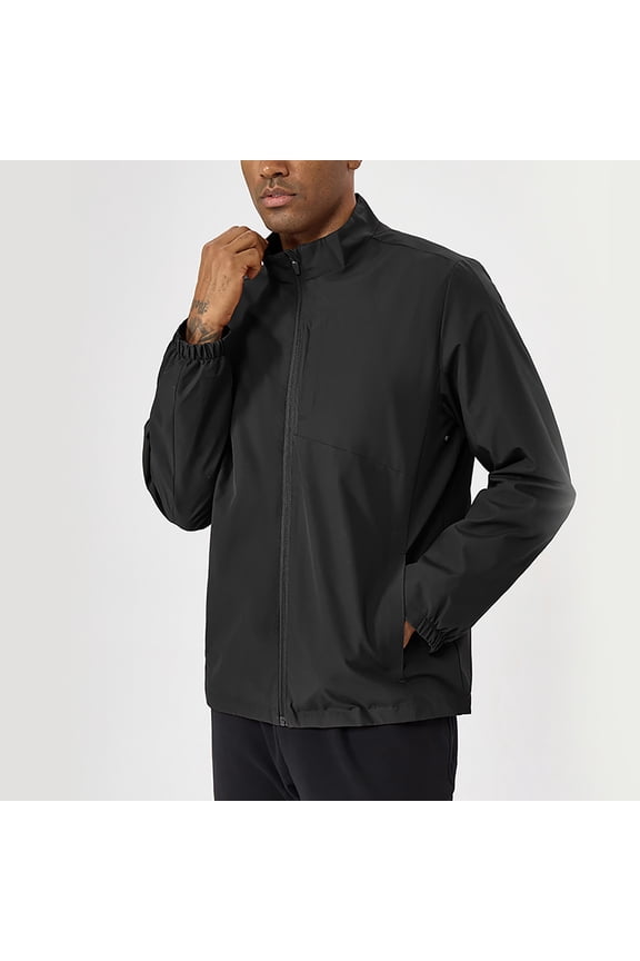 Men's Outdoor Windproof Waterproof Stand Collar Jacket Long Sleeve Zipper Pocket Solid Color Hoodless Casual