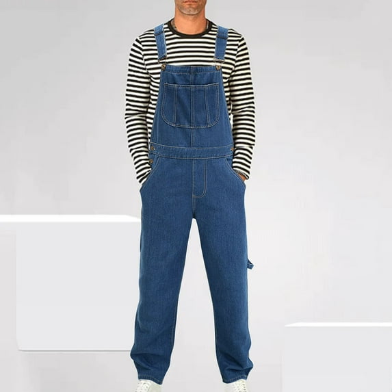 Yusimy Men's Overalls with Chest Pockets Washed Denim Overalls Jumpsuit Workwear Style