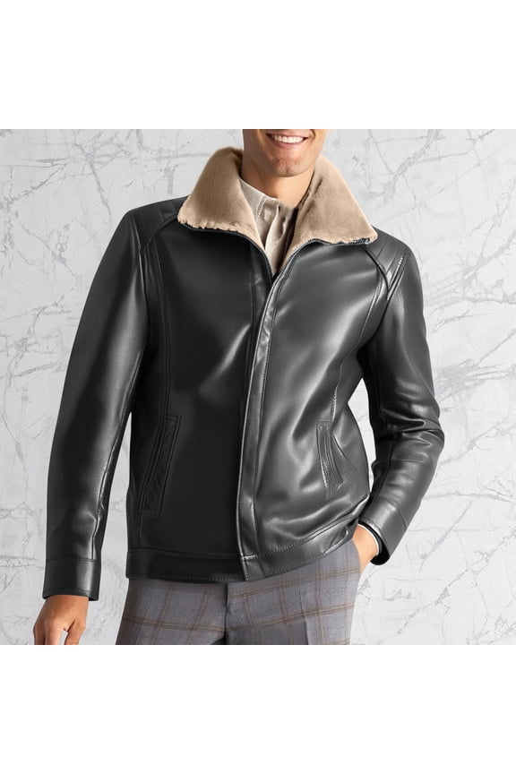 Men's PU Leather Biker Jacket Solid Color Retro Quilted Lined Zipper Pockets Long Sleeve Biker Retro Style