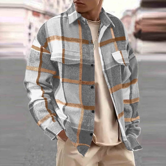Yusimy Men's Plaid Flannel Long Sleeve Shirt Button-Down Collar Loose Fashionable Casual Shirt