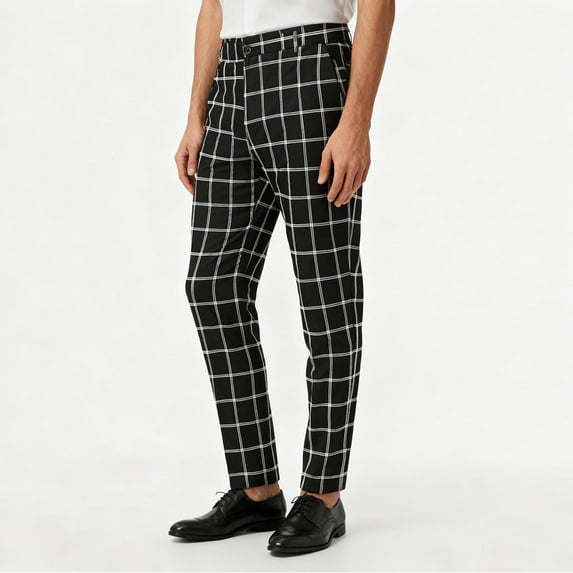 Yusimy Men's Plaid Slim-Fit Dress Pants - Business Casual Formal Office & Daily Wear Suit Trousers