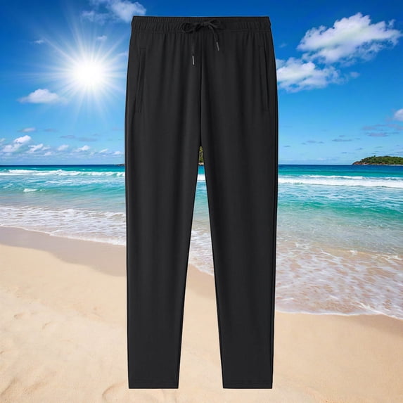 Yusimy Men's Plus Size Casual Pants Solid Color Loose Fit Ice Silk Joggers with Drawstring Waist Straight Leg Breathable Sporty Style