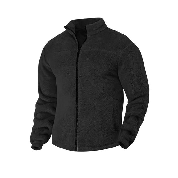 Yusimy Men's Polar Fleece Coat Solid Color Zip-Up Stand Collar Long Sleeve Outdoor Jacket