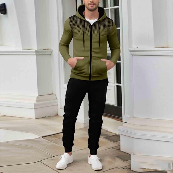Yusimy Men's Polka Dot 2-Piece Hoodie Set Loose Athletic Zipper Pocket Drawstring Pants Long Sleeve Casual